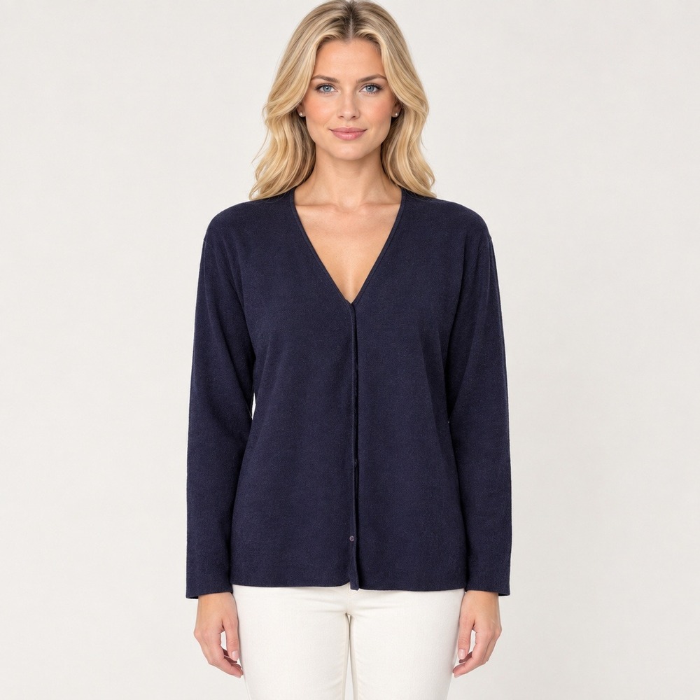 Charter Club Woman Black Silk Blend V-Neck Button Front Cardigan Sweater 2X